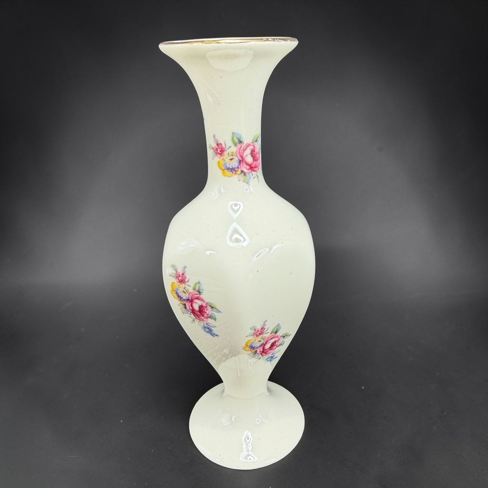 Lord Nelson Pottery Bud Vase Floral Rose Gold Trim England 3641 5in Hand Crafted